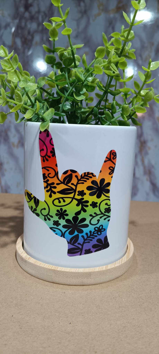Rainbow ASL ILY Plant Pot